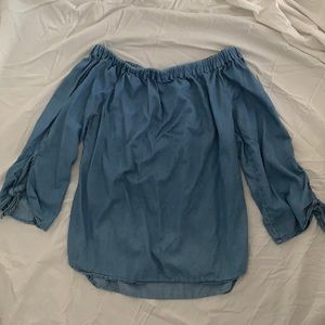 Small, blue beachlunchlounge collection slightly off the shoulder blouse
